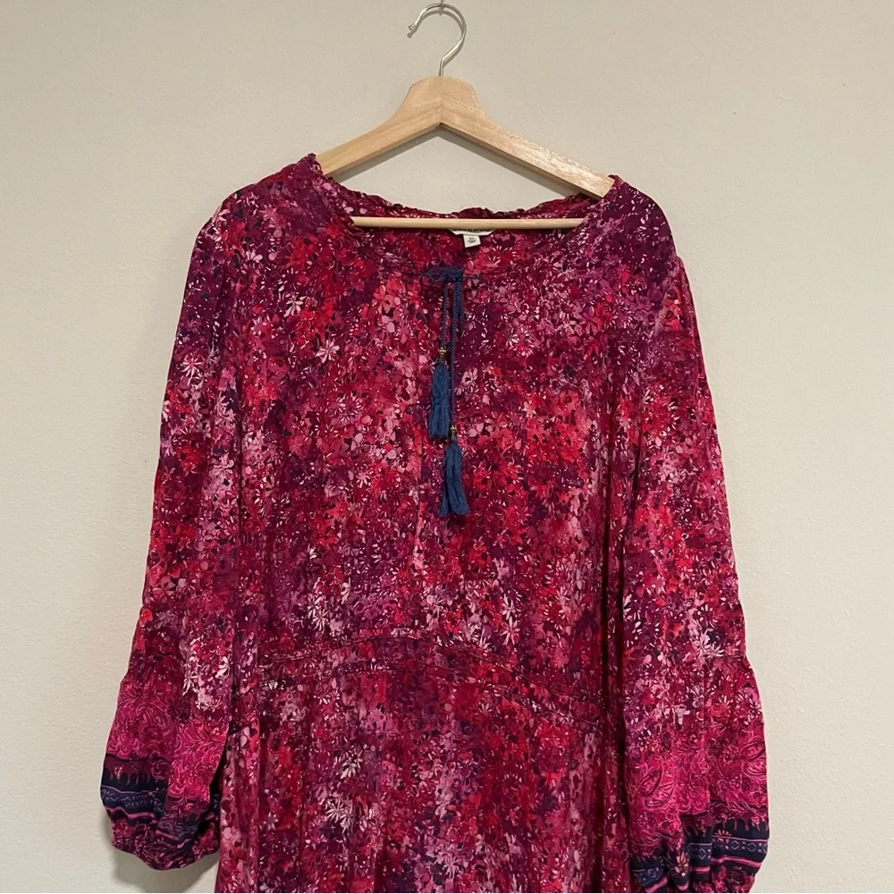 Frye and Co. Long Sleeve Peasant Canyon Cranberry Pink Blue Maxi Dress, Size 3x - Picture 4 of 6